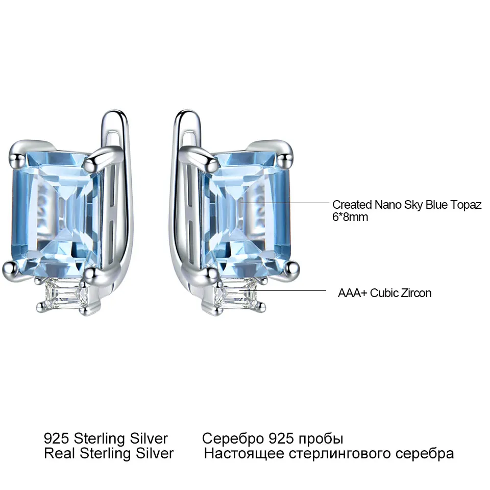 UMCHO Sky Blue Topaz Clip Earrings for Women Solid 925 Sterling Silver Princess Cut Trendy Silver 925 Jewelry Birthstone Gift