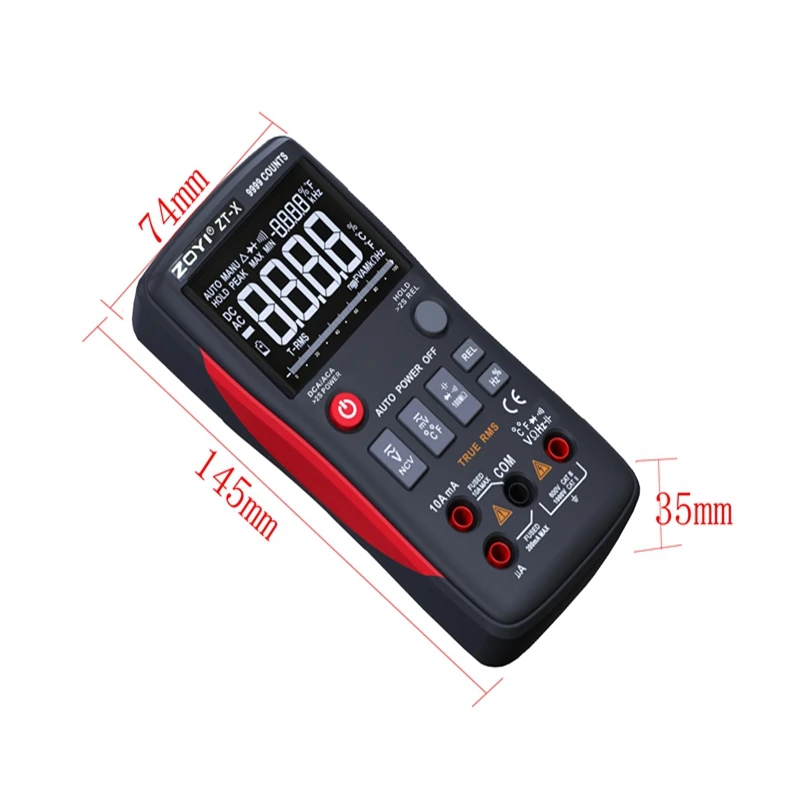 Portable AutoRange Digital Multimeter ZT-X 9999 Counts LCD Display AC DC Voltmeter True RMS NCV Diode Capacitor Ohm Data Hold