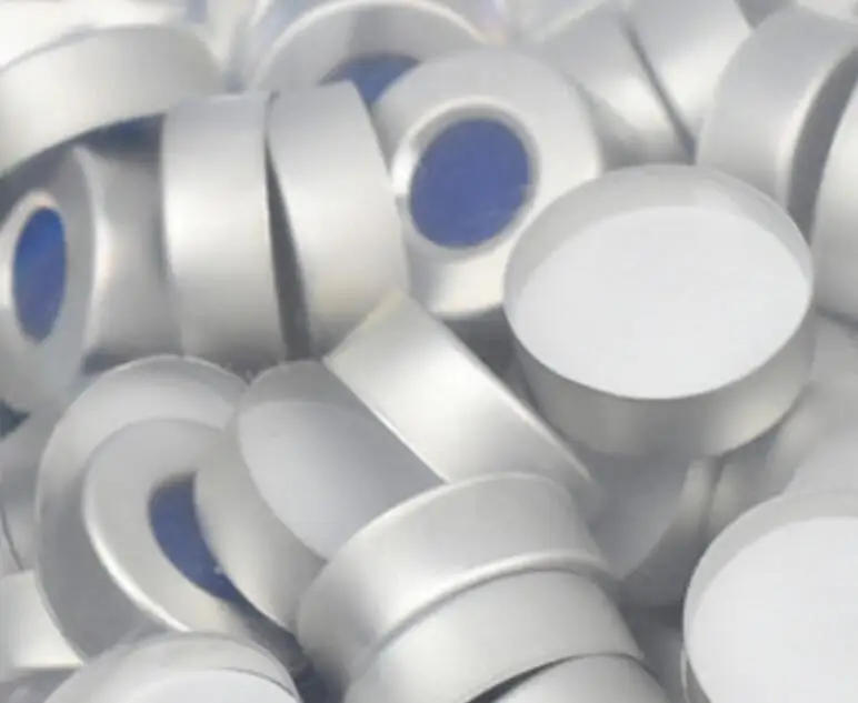 100pcs/lot 20mm*3mm Aluminum cap with White PTFE/ Blue Silicone septa for 10ml / 20ml sample bottle Jaw Chromatography vial