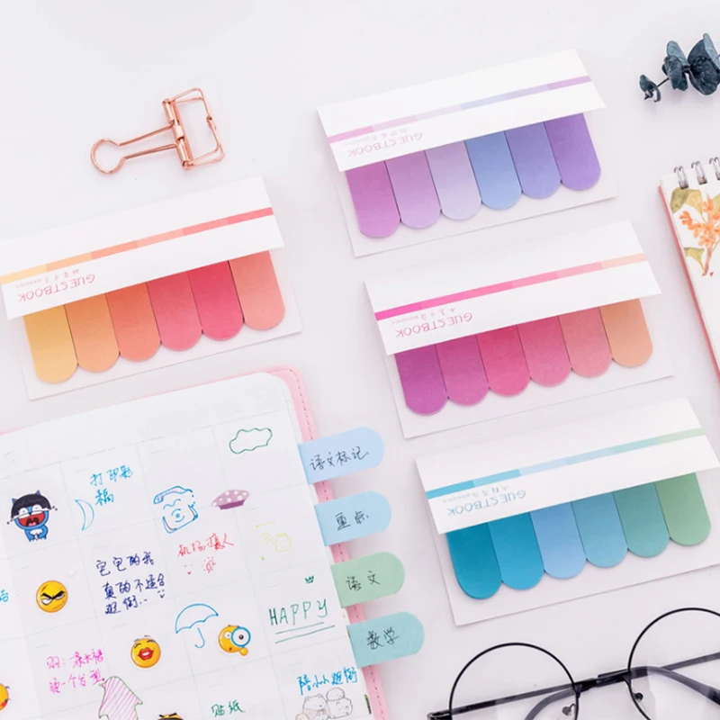 Creative Novelty 6 Color Gradient Sticky Notes DIY Student Notes Planner Stickers School Office Supplies Stationery 1 Pcs