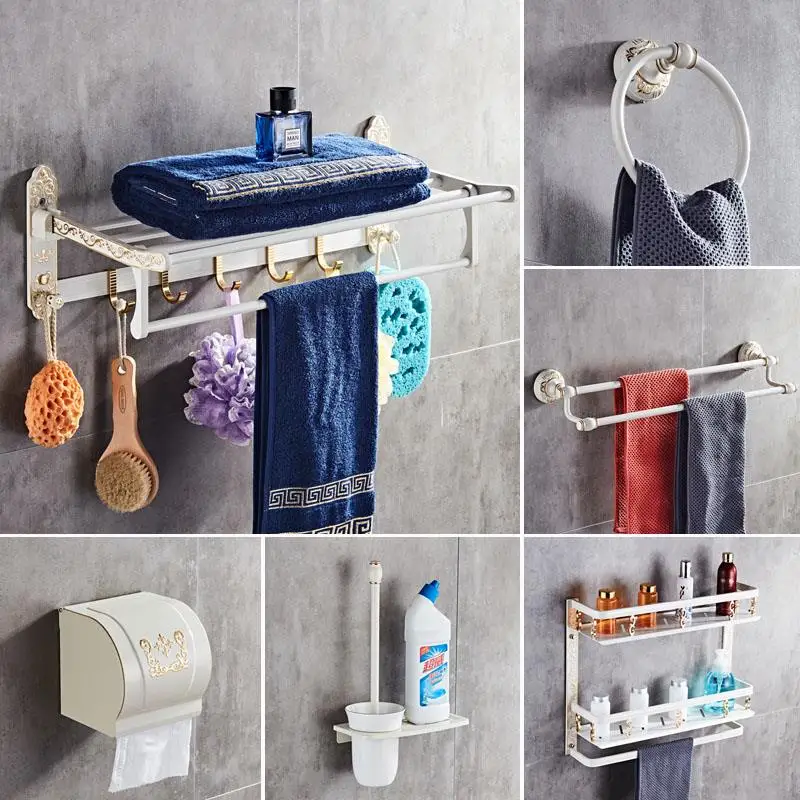 

Bathroom Hardware Set Aluminum Tissue Holder Towel Bar Towel Rack Toilet Brush Holder Corner Shelf Bathroom Accessories Set