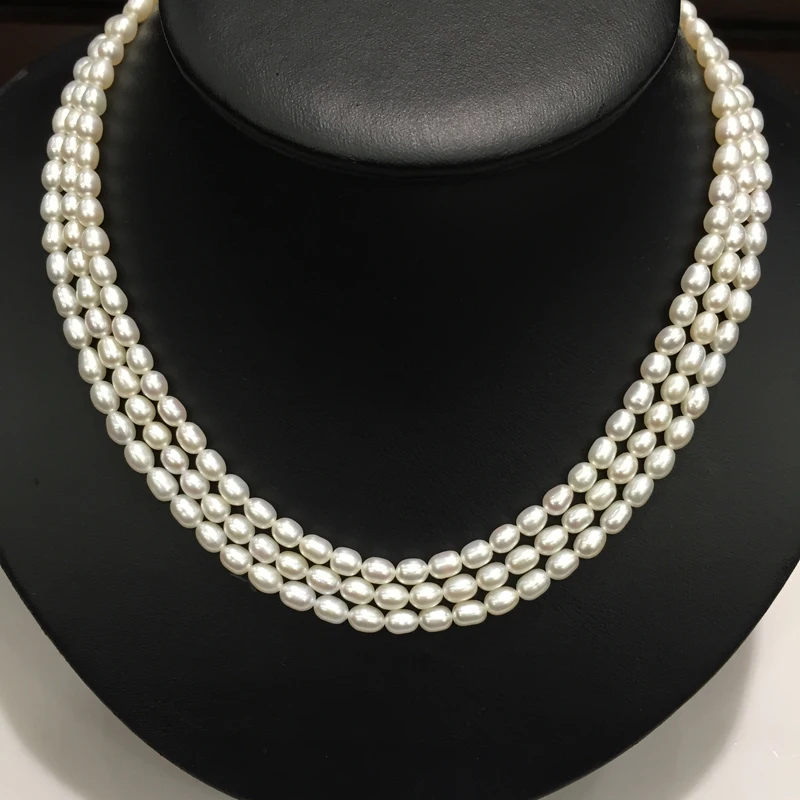 

4-5MM Classic Natural Fresh Water Pearl Necklace 3 Layers Rice Pearl Fashion Women Jewelry Triangle Pearl Necklace Free Shipping