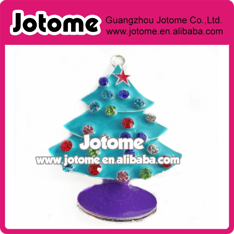 

54mm Teal Christmas Tree Rhinestone and Enamel Pendant