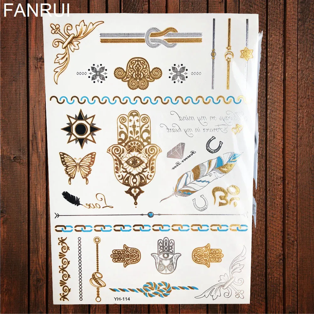Lace Henna Flower Flash Tattoo Stickers Women Chains Gold Metallic Temporary Tattoo Girls Ankle  Waterproof Tatto Wrist Jewel