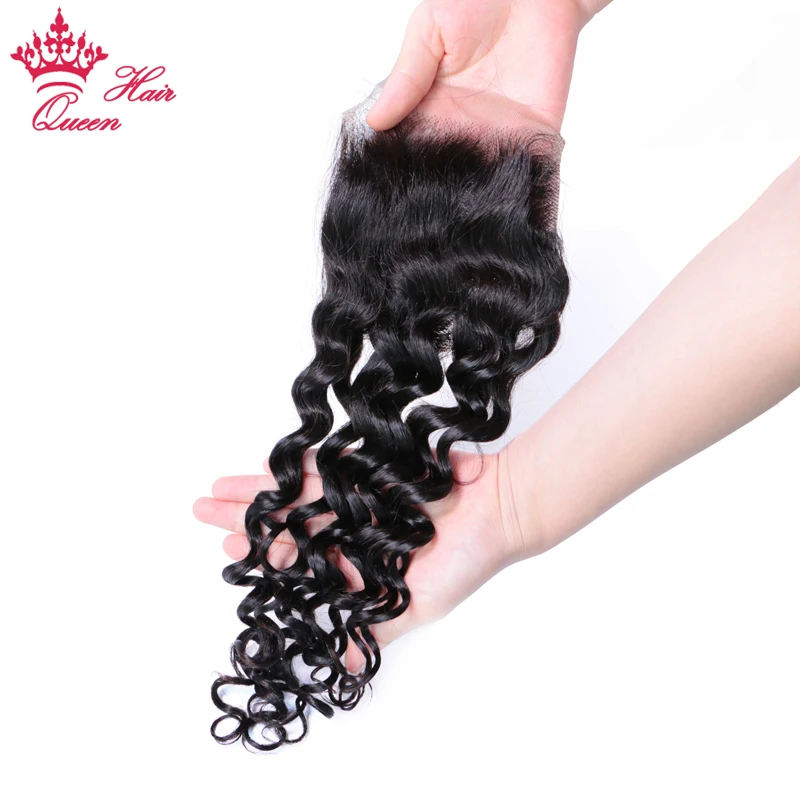 Queen Hair Products Peruvian Lace Closures Human Hair Water Wave 12 - 22inch 4x4 150% Density Hair Extensions Virgin Raw Hair