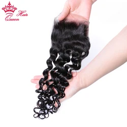 Queen Hair Products Peruvian Lace Closures Human Hair Water Wave 12 - 22inch 4x4 150% Density Hair Extensions Virgin Raw Hair