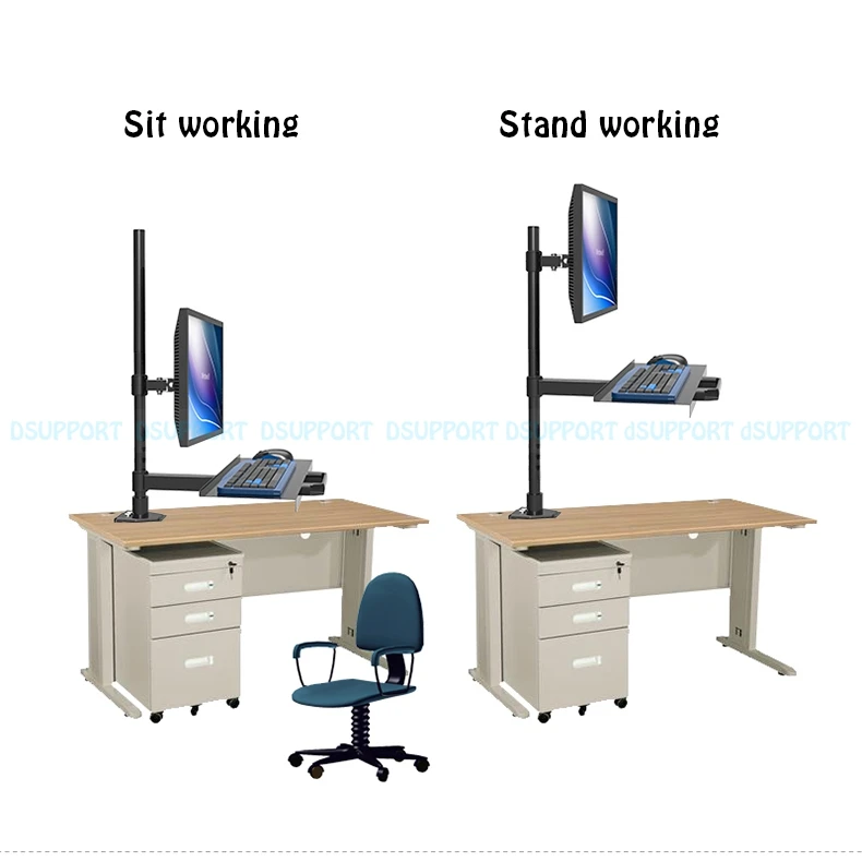 

Full Motion Wall Mount Ergonomic Sit-Stand Workstation PC Stand Swivel Monitor Holder +Keyboad Holder W812 column height 100cm