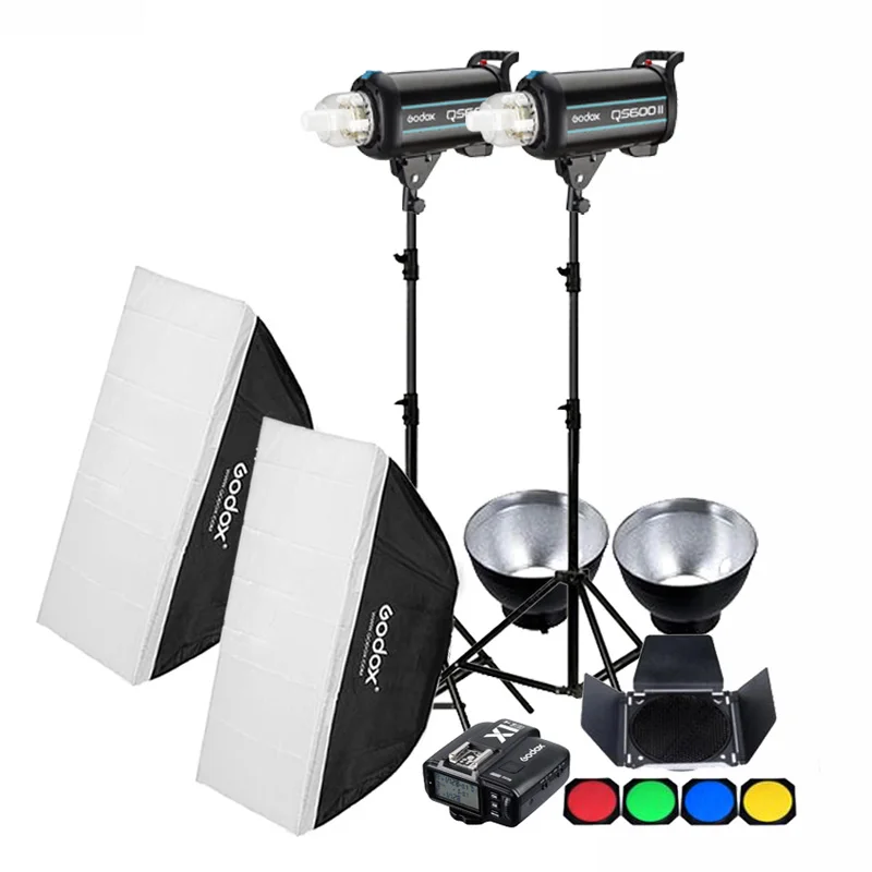 

2x Godox QS400II QS600II QS800II QS1200II 2.4G Wireless X1T Transmitter Studio Strobe Flash Light Set Softbox Lighting Kit