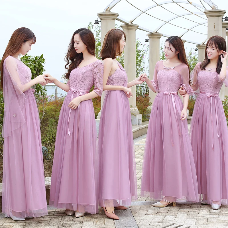 Long Pink Light Grey Gray Bridesmaid Dresses Long Sweet Memory Bride Guest Wedding Party Dress For Girls Women Prom Gown