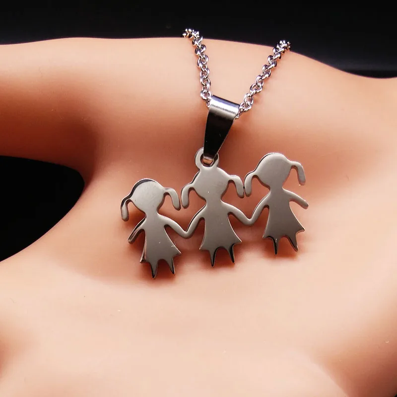 3 Girls Love Family Necklace Stainless Steel Parent Child Girl Pendant Necklaces Jewelry Women Accessories Gift NZZZ505S01