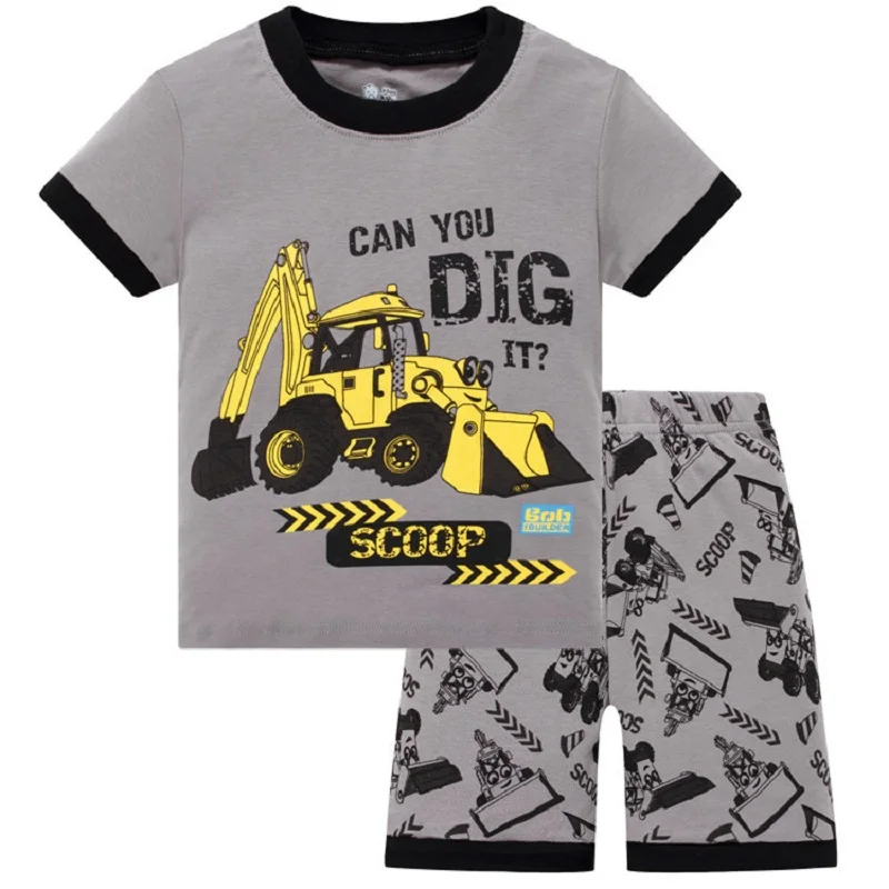 

New Arrival Summer Baby Sleep Wears Short Sleeve Boys Forklift Pajamas Children Pyjamas Boys Cartoon Pijamas Kids Clothing Set