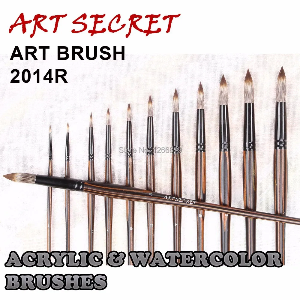 ArtSecret High Grade 2014R 2014F Watercolor Painting Brush Korea Taklon Hair Black Brass Ferrule Wooden Handle Drawing Art Tools