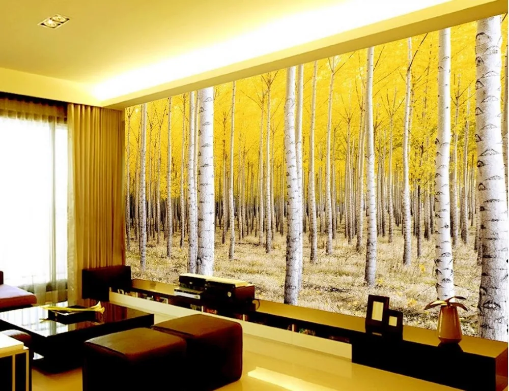 

3d mural wallpaper Custom photo wallpaper Large 3D Stereo romantic Golden autumn Maple birch backdrop mural