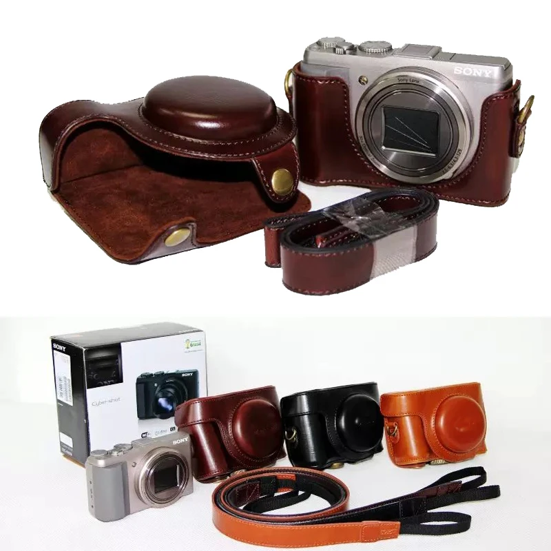 Retro Vintage PU Leather Camera Bag  case for Sony DSC-HX50V HX50 HX60 Camera Hard Shoulder Bag with Strap