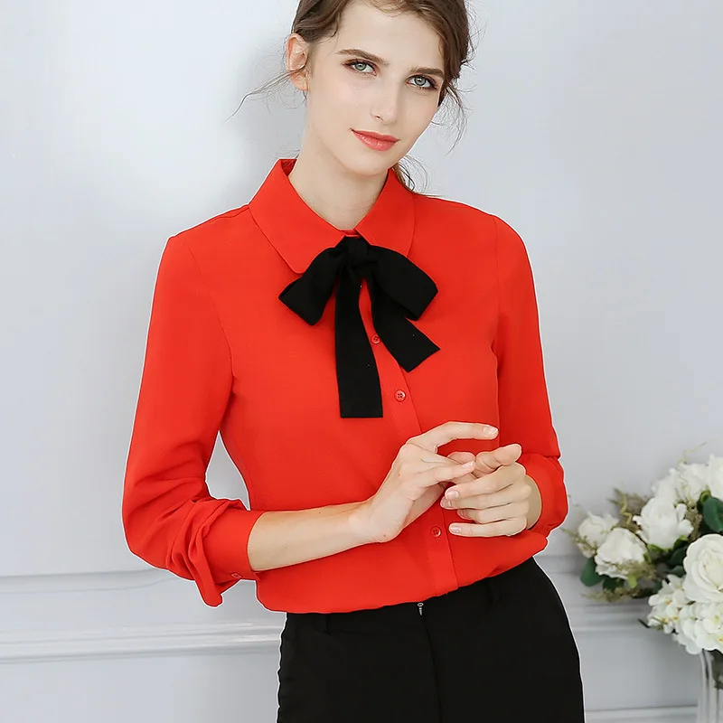 Spring Summer Chiffon Shirt Women New Korean Slimming Solid Color Blouses Office Ladies Long Sleeves Thin Casual Work Top H9117