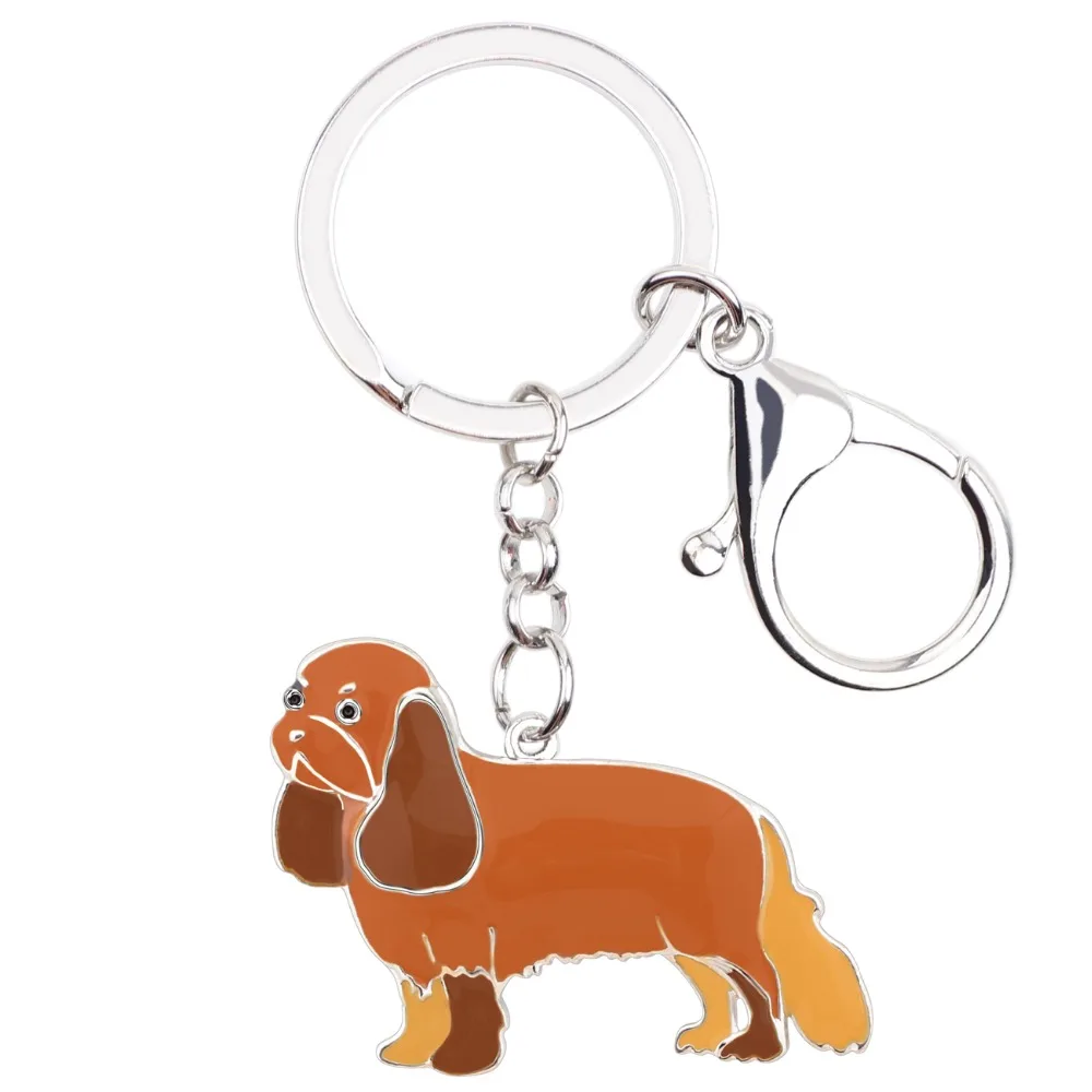 WEVENI Enamel Metal Cavalier King Charles Spaniel Dog Key Chains Keychain Rings Anime Jewelry For Women Girls Handbag Car Charms