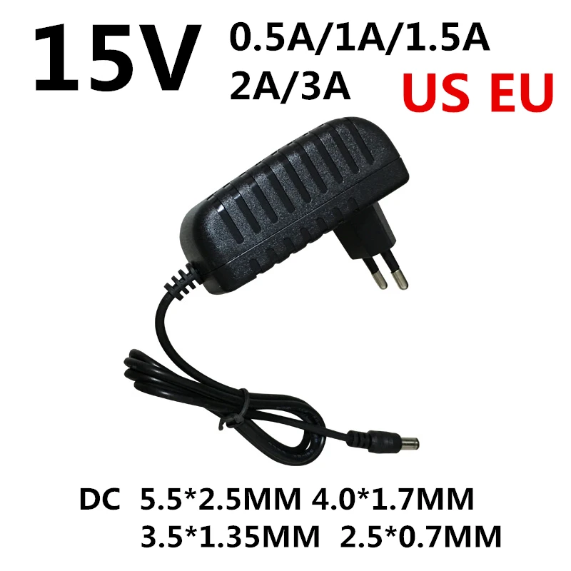 1 pz adattatore ca/cc DC 15 V 0,5 a 1a 1,5 a 2a 3a ca 100-240V convertitore adattatore alimentazione 15 V Volt caricabatterie alimentatore spina ue usa