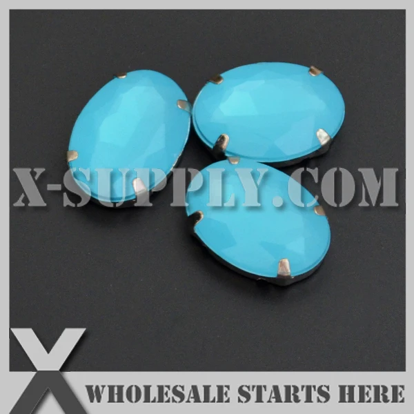 

13x18mm Mounted H16 Turquoise Opal Oval Acrylic Rhinestone in Silver NICKEL Sew on Setting,Pointed Back