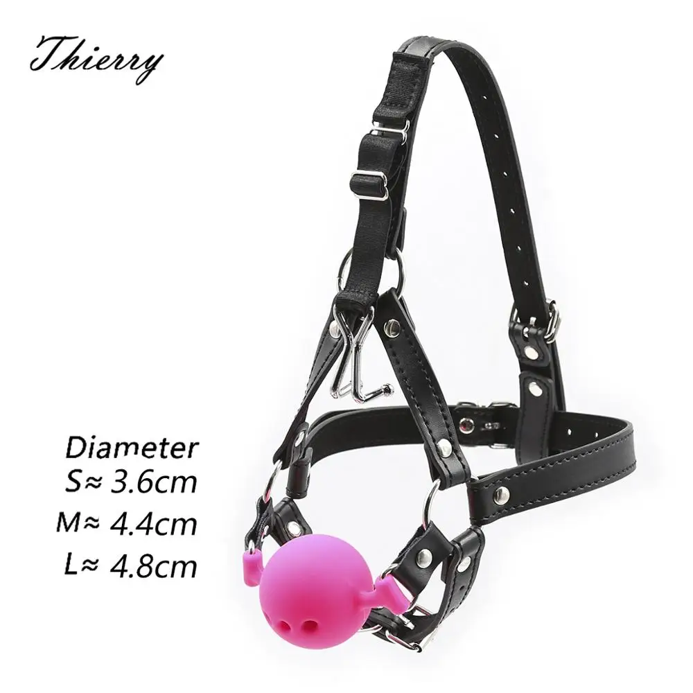 Thierry Head Harness with Nose Hook Ball Gag,Fetish SM Restraint Silicone Open Mouth Gag Adult Games Products Sex Toys Sex Shop