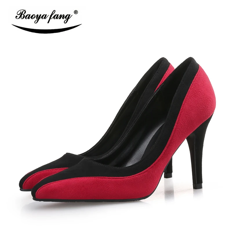 BaoYaFang New Arrival Spring/Autumn Ladies office signle shoes womens Color Block Fashion shoes woman 9cm High Pumps female