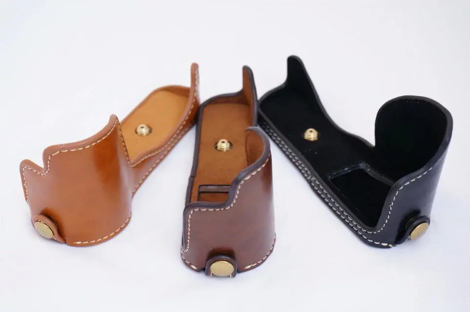 حقيبة كاميرا سفلية من الجلد العتيق لكاميرا Sony A5000 A5100 مع حزام أسود قهوة بني