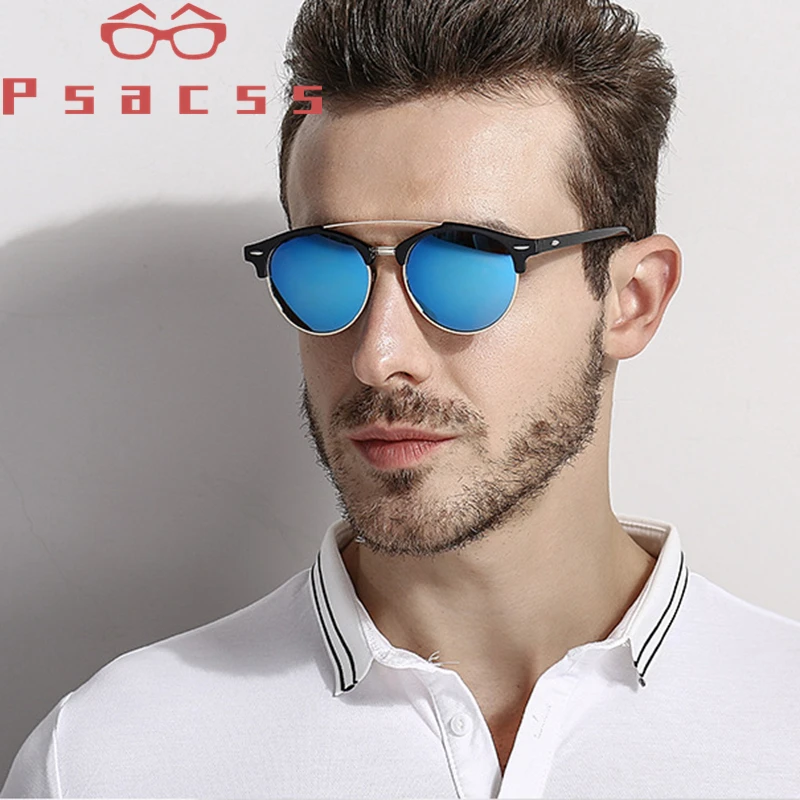 Psacss Round Polarized Sunglasses Men Driving Mirror Sun Glass Male High Quality Retro Rivet Lunette De Soleil Homme Eyewear