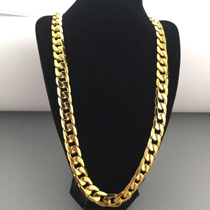 12mm Thick Boys Mens Chain Cut Curb Chain Yellow Gold Filled Bling bling Necklace GF Wholesale Jewelry Hip Hop Gift