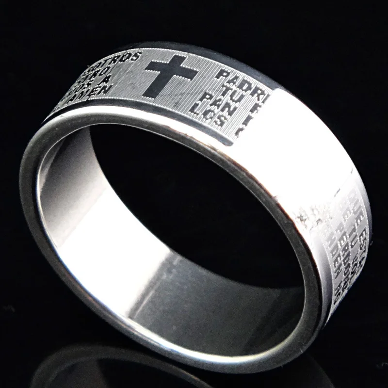 Guaranteed New 6m Religious Silver 316L Titanium Stainless Steel Cross Verses Men's Women Ring Wholesale Jewelry Lots A694