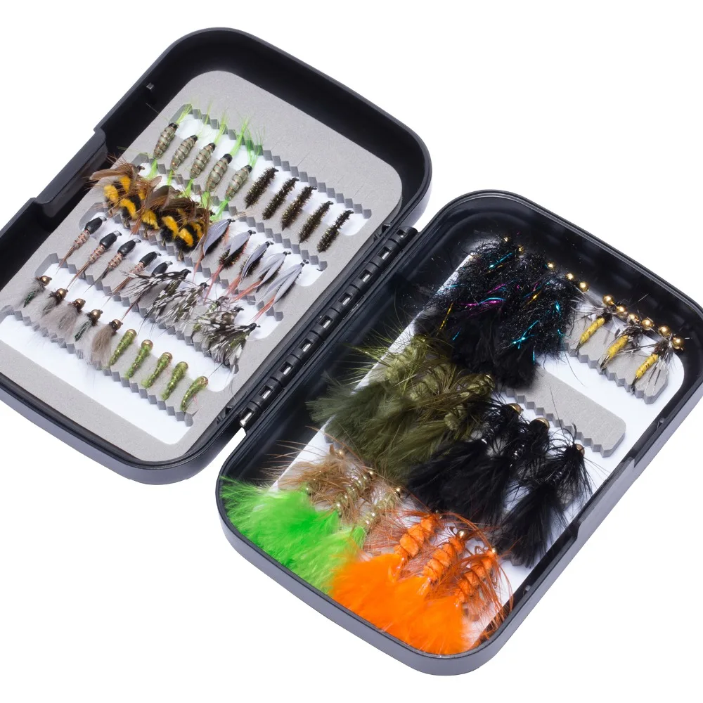 Bassdash Trout Fishing Flies Assortment 58pcs Include Dry Wet Flies Nymphs Streamers, Fly Lure Kit with Fly Box