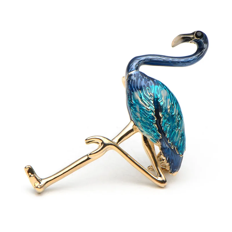 New Design Flamingo Alloy Red Blue Enamel Bird Brooches Women Men\'s Metal Animal Brooch Pins Banquet Broche Gift Scarf Buckle