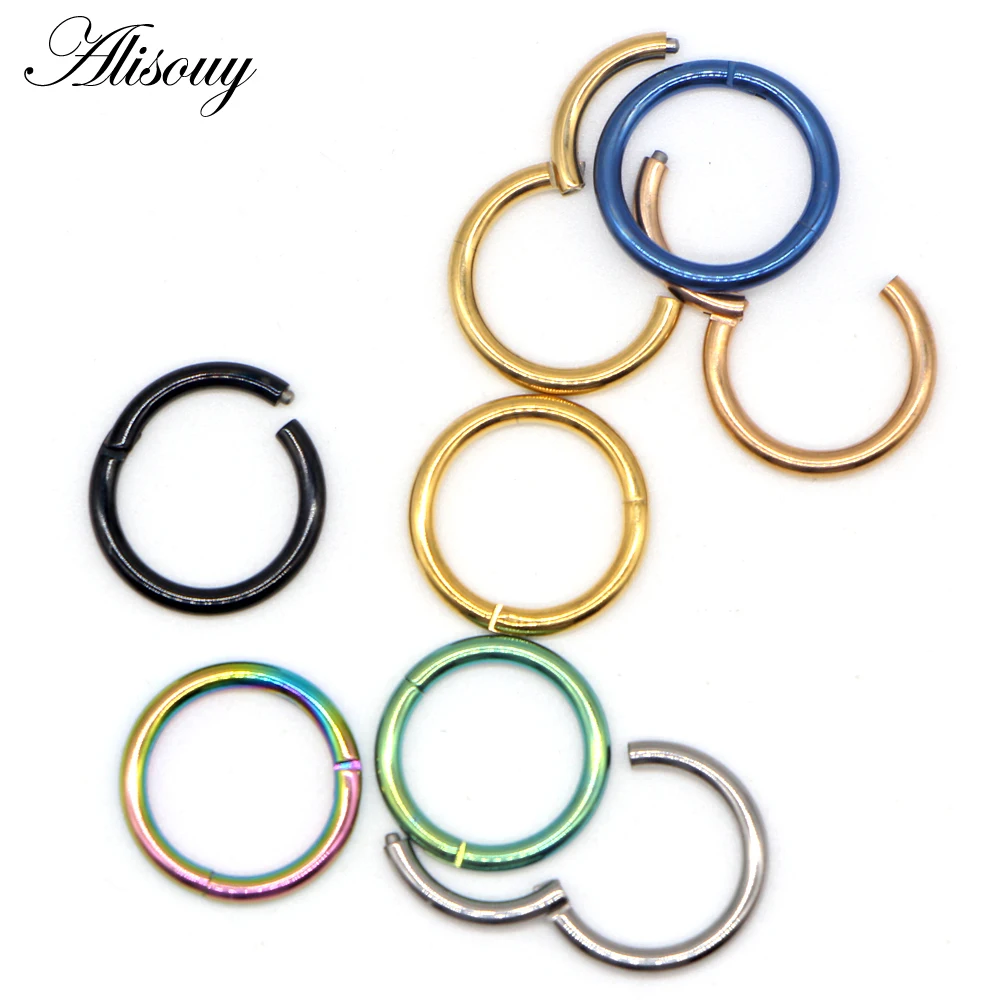 Alisouy 1PC Steel Tiny Nostril Segment Septo Nose Rings Captive Ear Nose Hoop Piercings Clip on Helix Rings Body Jewelry 7 Color