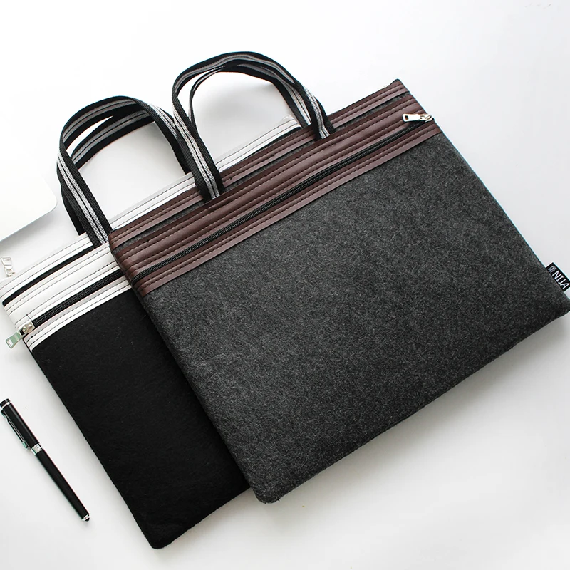 Hot Selling Minimalist Style A4 Double Zipper Handbag Felt Bag Men's Office Bag Document Bag Computer Folders Filling Products