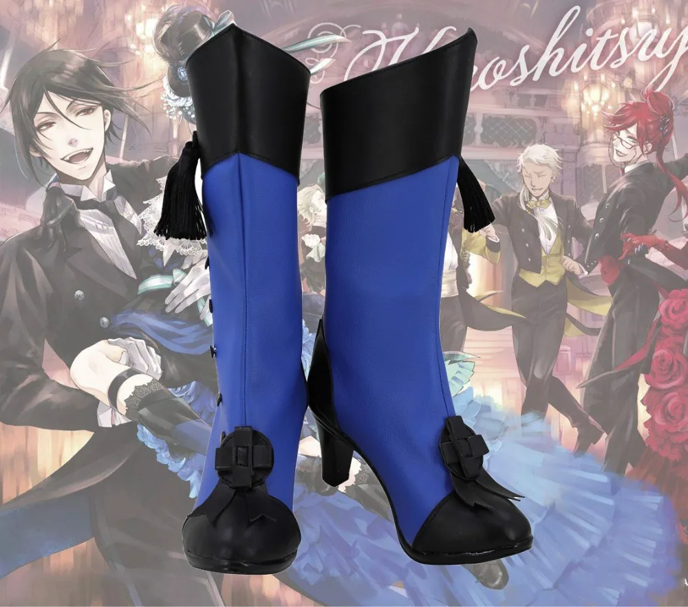 Bkack Butler Ciel Phantomhive Blue Shoes Cosplay Kuroshitsuji Ciel Cosplay Boots High Heel Shoes Custom Made Unisex Any Size