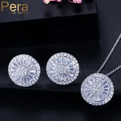 Pera Fashion Ladies Evening Party 2 Pcs Jewelry Sets Big Round Hearts And Arrows Cubic Zircon Crystal Necklace And Earrings J176