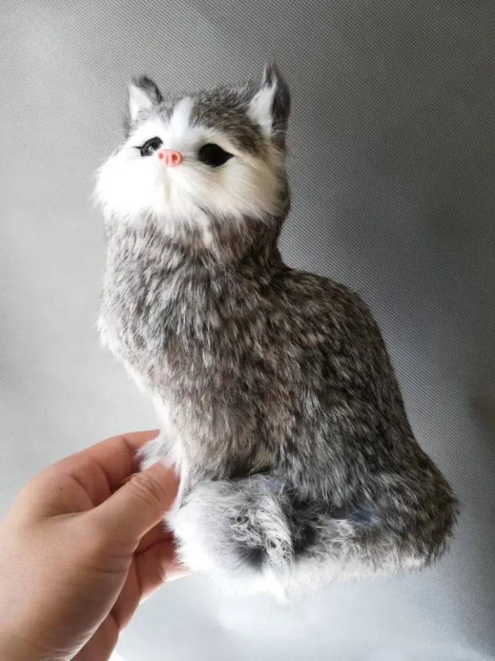 Brinquedo da vida real cinza gato modelo cerca de 21x16cm polietileno & furs gato modelo decoração para casa adereços, brinquedo presente d0144