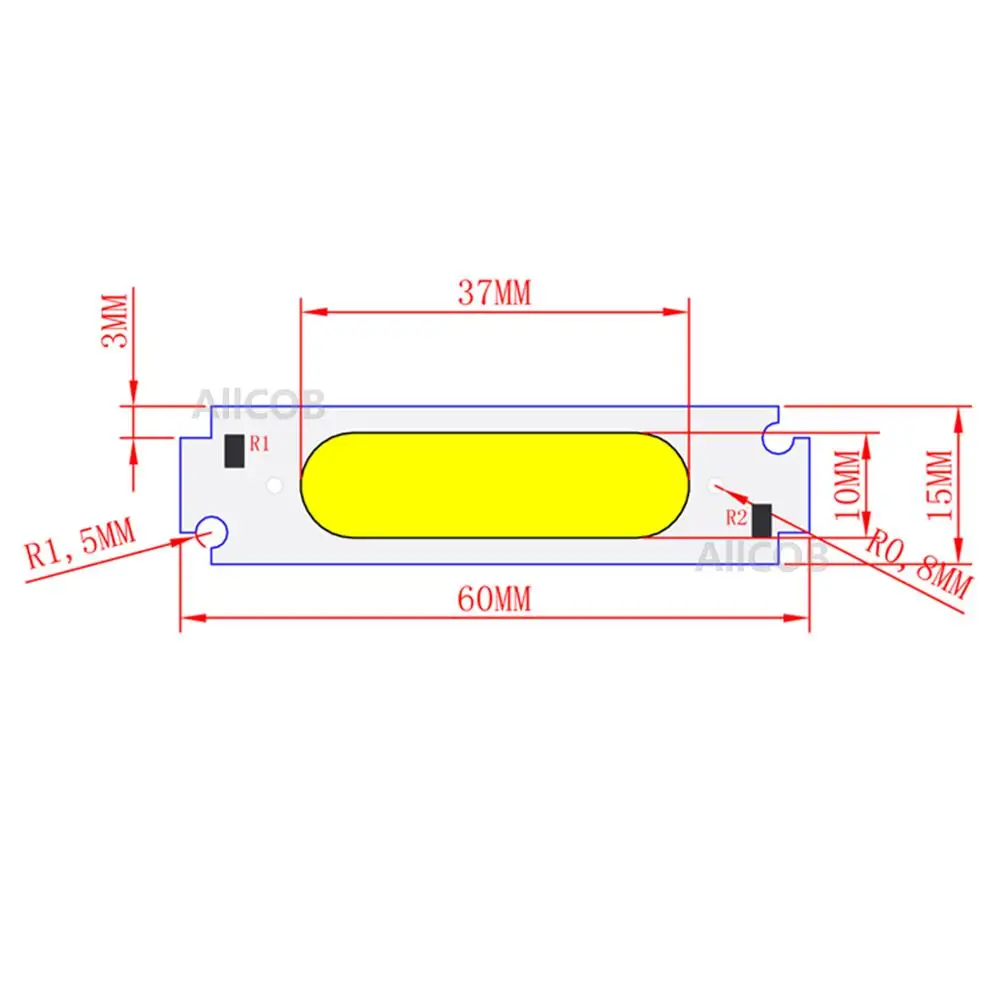 5pcs 10pcs 60mm 15mm LED COB Strip Light Source chip moudle COB LED bulb 12V DC 2W 200LM FLIP Chip for DIY Lamp