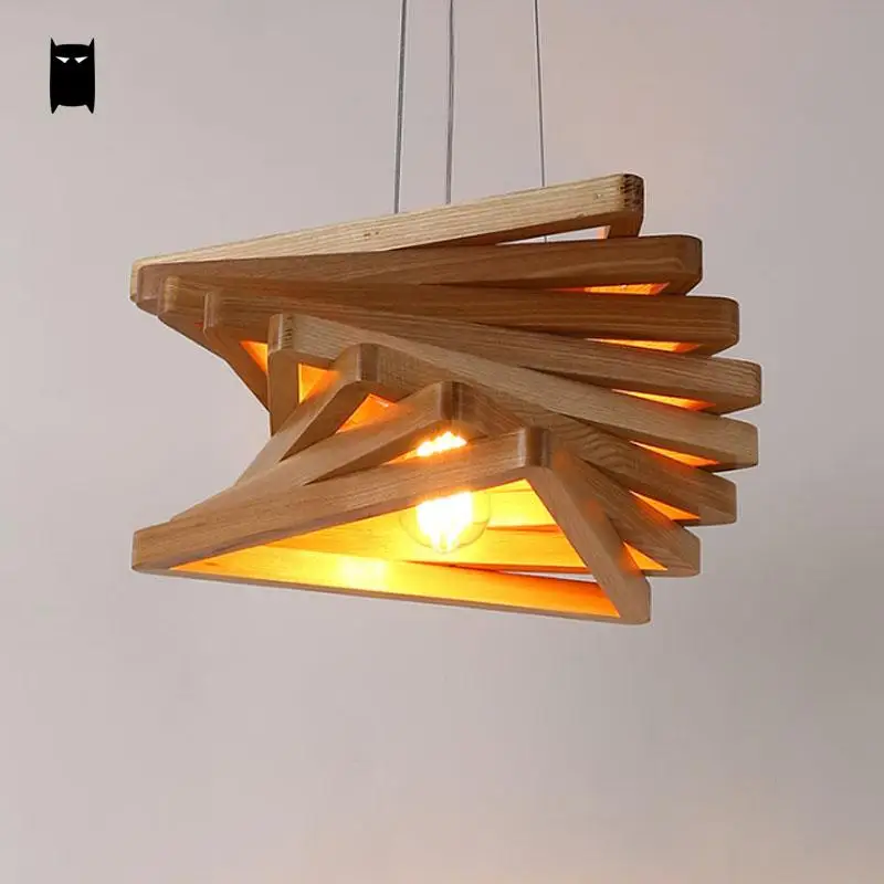 Wood Twist Staircase Lampshade Pendant Light Fixture Nordic Creative Art Deco Hanging Suspension Lamp Abajour Dining Study Room