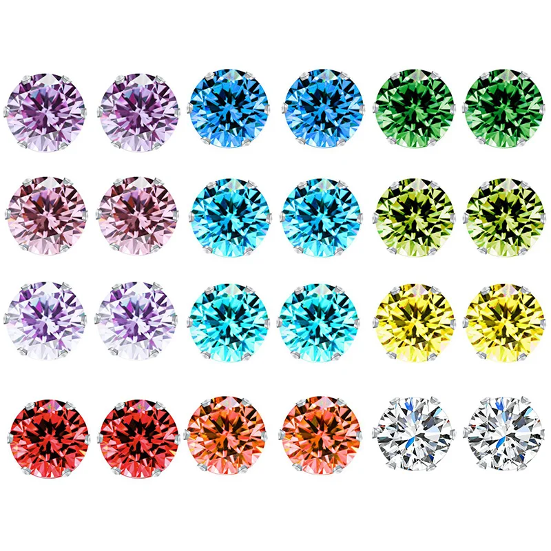 Monthly Stud Earrings Set Zircon Crystal 12 Months Birthstone Earrings for Women Birthday Fashion Rhinestones Jewelry G34