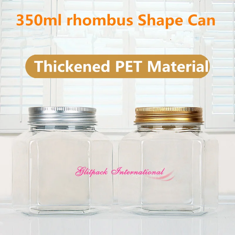 

60pcs per carton wholesale empty PET plastic honey bottles 350ml Diamond rhombus clear honey jar 500g large ball jelly jars