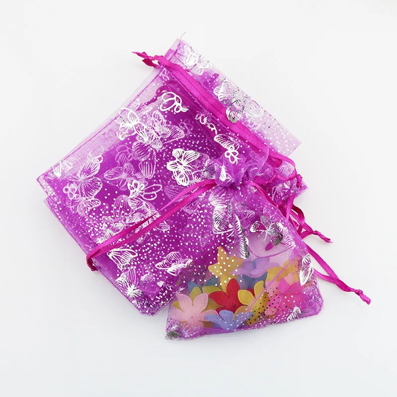 

New Arrival 100pcs/lot 11x16cm Butterfly Organza Bags Drawstring For Christmas New Year Decoration Candy Gifts Package Pouches