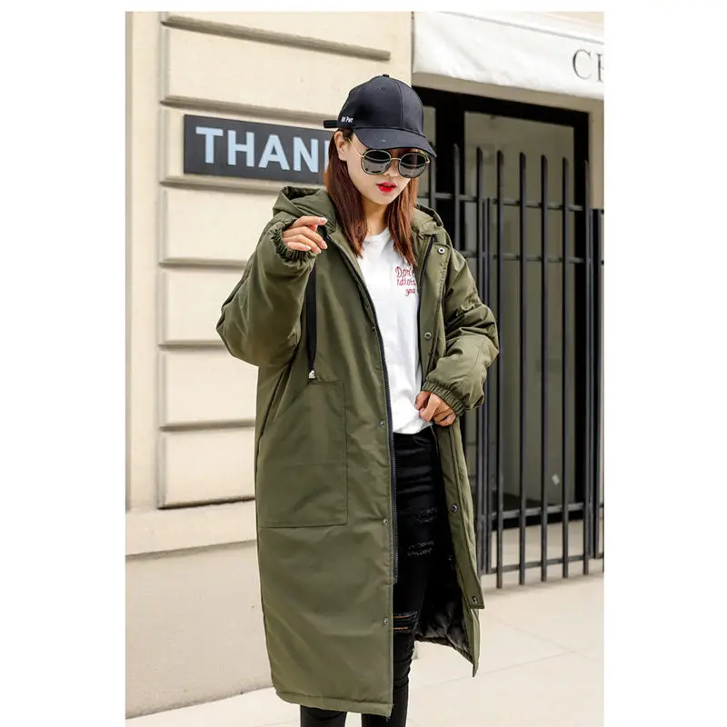 Imagem -02 - Jaqueta Feminina com Capuz Longo bf Cabolsas de Inverno Parka Coreana Tamanho Grande Quebra-vento Feminino Roupas Engrossadas F1332