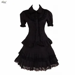 Womens Lolita Dress Gothic lolita Black Lace short Sleeves Trim Cotton Cosplay Sexy Dress/ Supporting Custom-tailor Ainclu