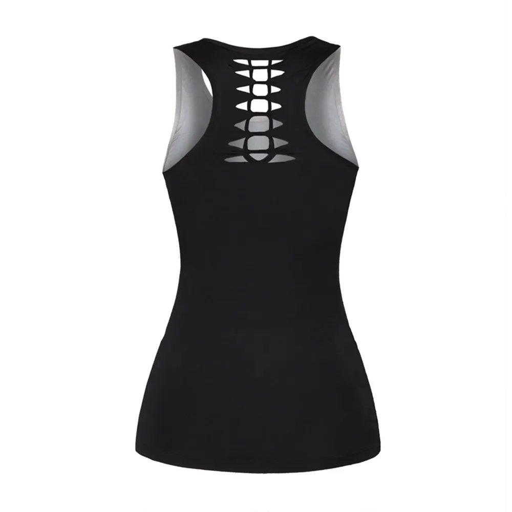 Summer Style Women 3D Cute Cat Printed Black Tank Tops O Neck Sexy Back Hollow Out Sleeveless Shirts Slim Fitness Black Vests