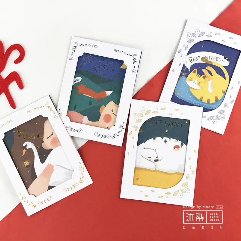 

8 Pcs/Set 4 cards +4 envelopes DIY Sleeping Forest Series Greeting Card/Wish Card/Christmas and New Year gifts