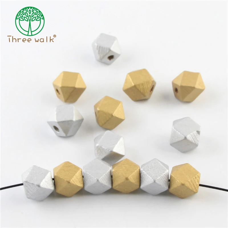 

Золотистые/Серебристые деревянные бусины 50 шт./лот многоугольные деревянные бусины для изготовления ювелирных изделий «сделай сам» прикре...