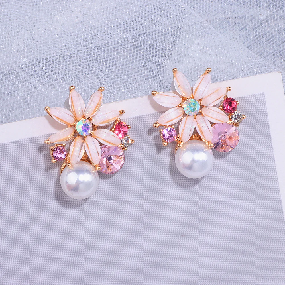 2022 Korean Style Fashion Flower Stud Earrings For Women Girls Big Sweet Crystal Earrings Femme Brinco Summer Jewelry Gifts