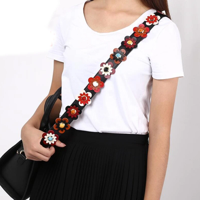 Customized Women Bag Strap Flower Strap Belt PU Leather Shoulder Cross body Messenger Bag Band for Bag DIY Handmade Accessories