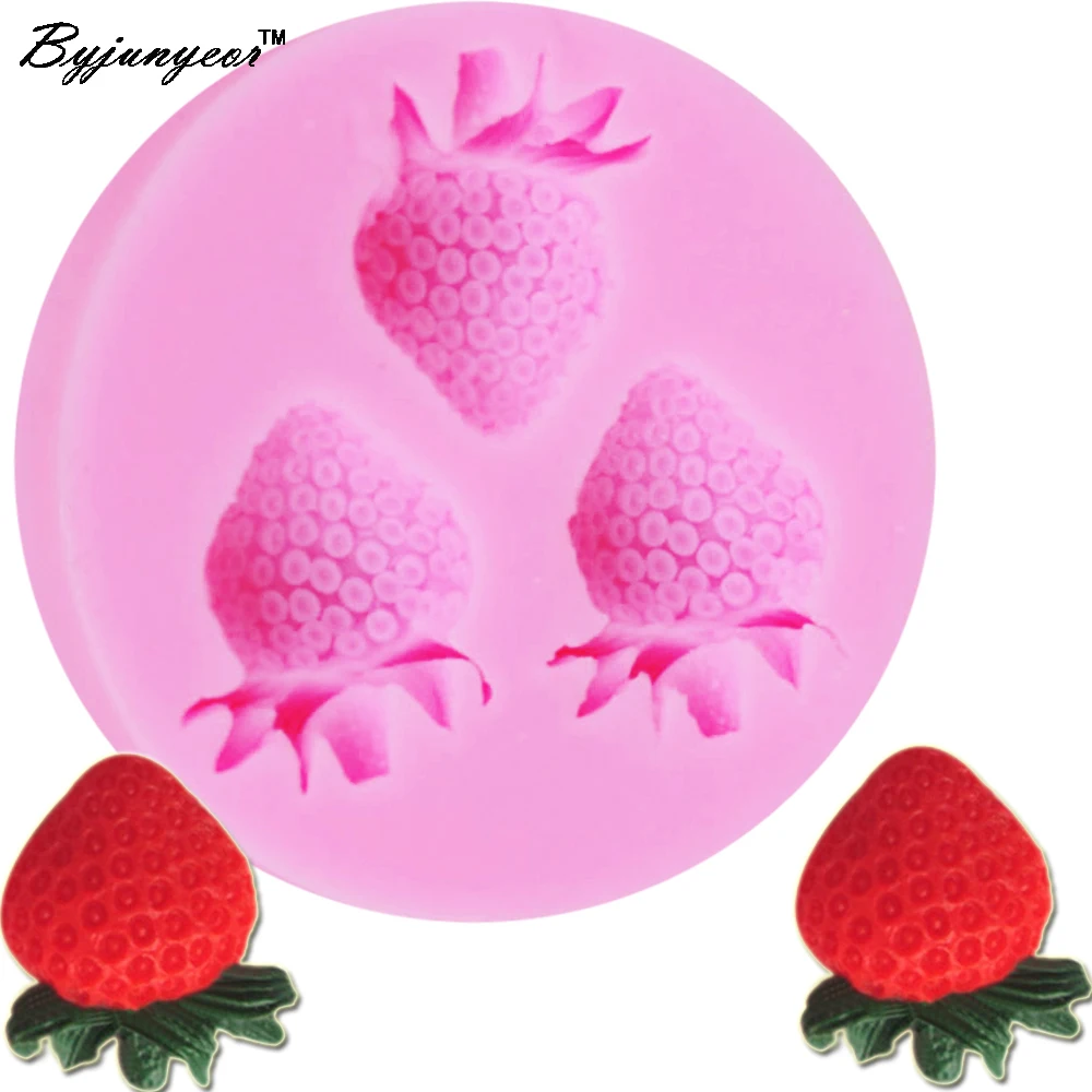 Byjunyeor M056 Epoxy UV Resin Strawberry Silicone Mold  Sugar Fondant candle craft tools chocolate moulds for cakes decorating
