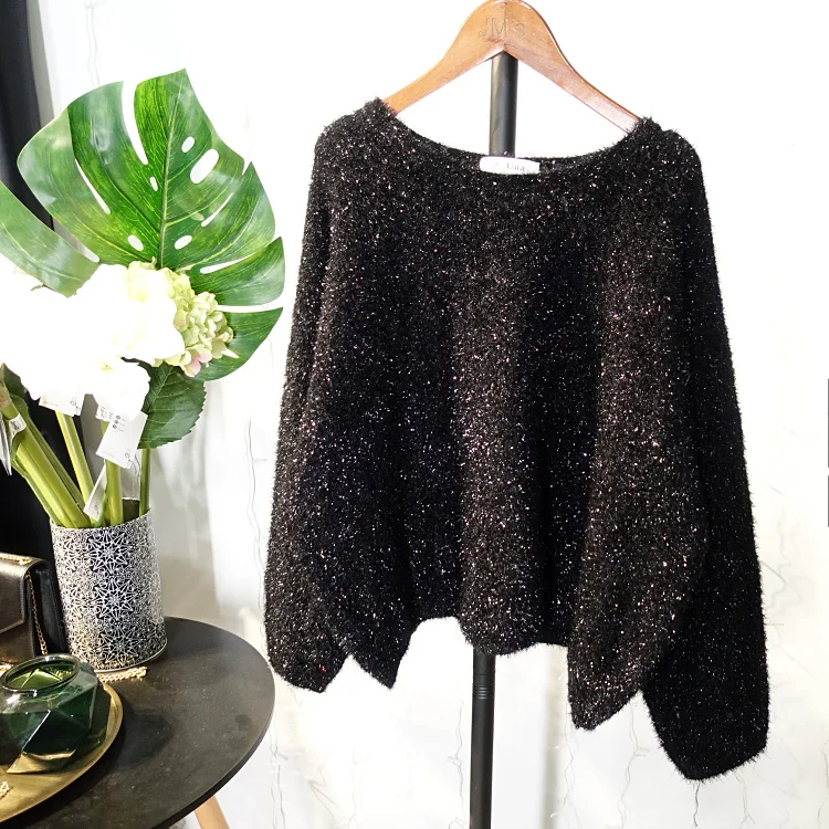 Cakucool New Silver Lurex maglione donna girocollo maglioni abbellire Bling Casual allentato maglia Pull maglioni Jersey Mujer Femme