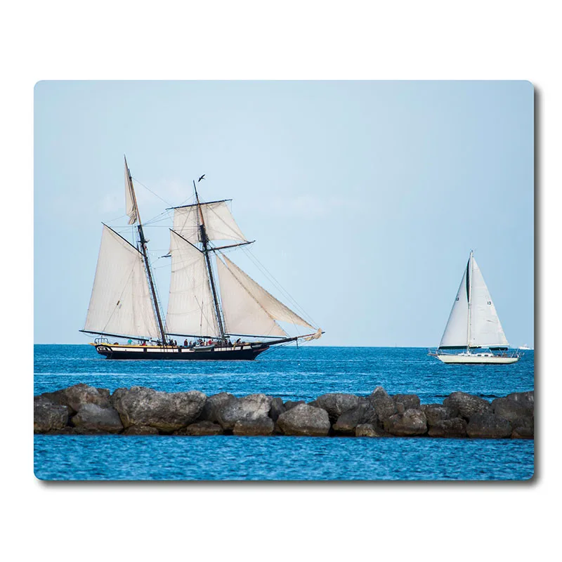 Stone embankment and Multi-mast sailboat on the sea image printed Heavy weaving anti-slip rubber pad office mouse pad Coaster